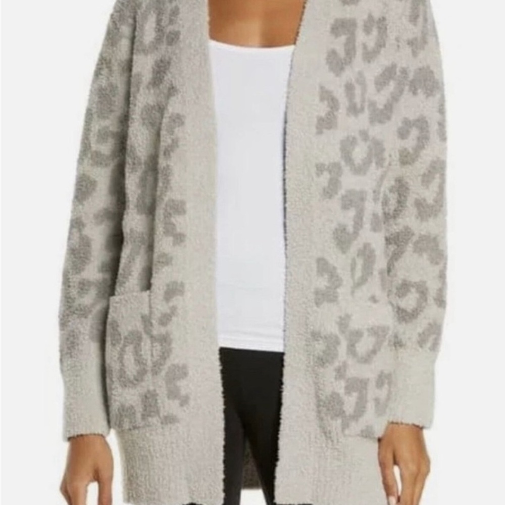 BAREFOOT DREAMS Leopard Print Open Front Cardigan - Gray